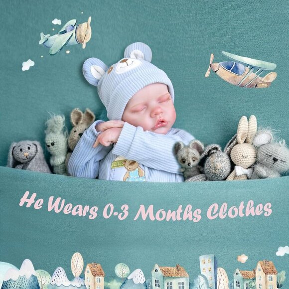 18 Inch Realistic Real Life Newborn Boy Doll Coming with Feeding Set & Gift Box - Picture 5 of 7